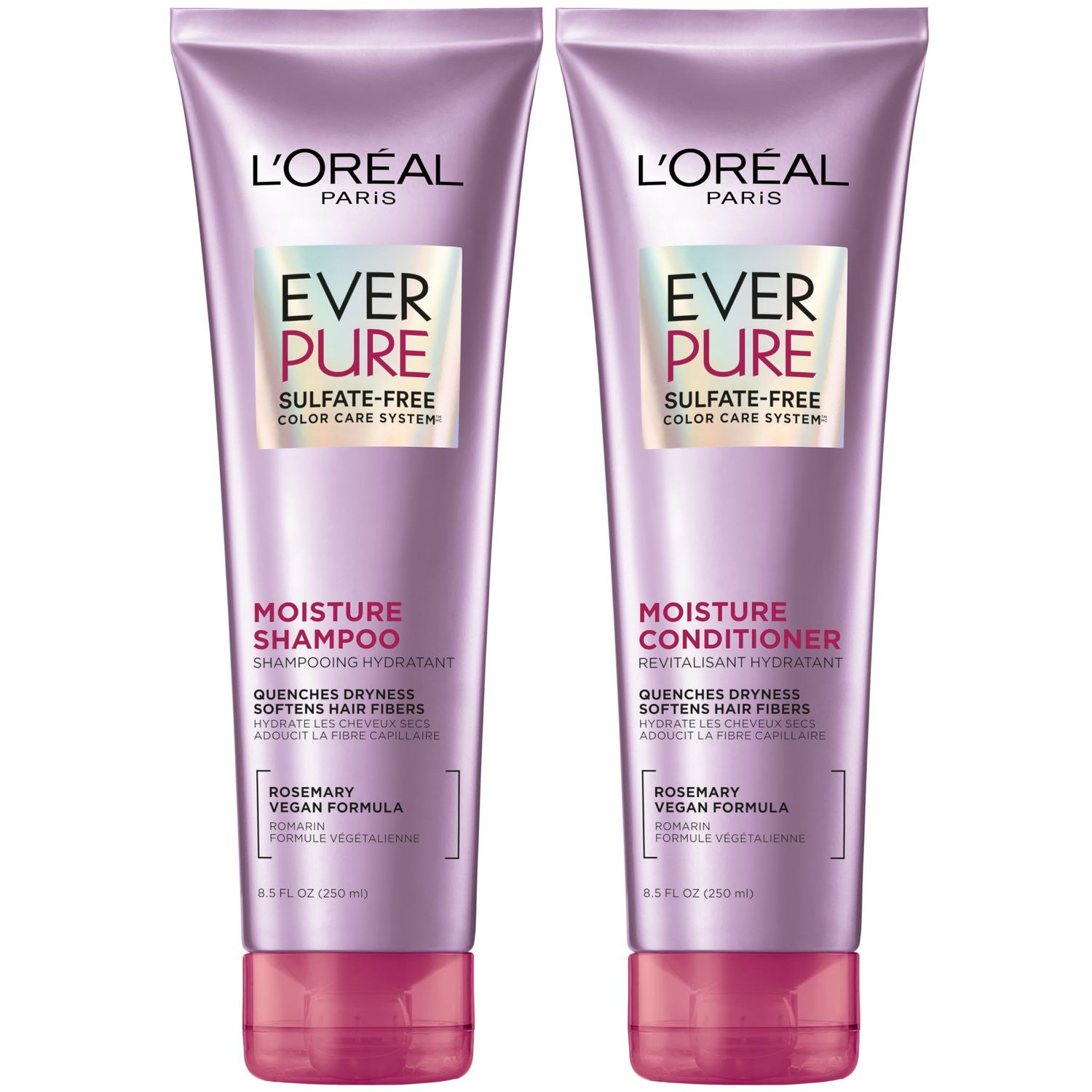 L&#39;Oreal Paris Moisture Sulfate Free Shampoo and Conditioner Set, Hair Care for Color-Treated Hair with Rosemary Botanicals, EverPure, 1 Kit