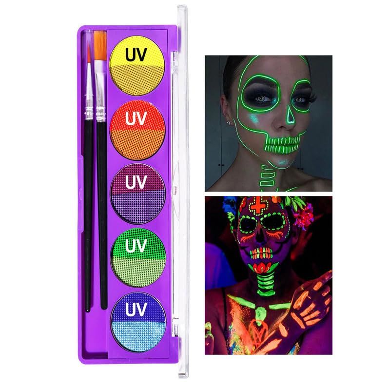 Easilydays UV Neon Glow Liquid Eyeliner Set, Highly Pigmented Bright Vibrant Fluorescent Rainbow Colorful Eye Liner Face and Body Paint Makeup for Blacklight Rave Party, Waterproof Smudge Proof (01)
