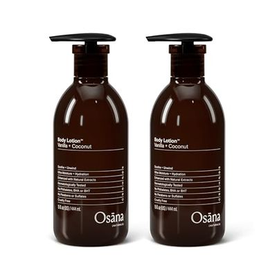 Osana Body Lotion Moisturizer for Dry Skin with Shea Butter &amp; Coconut Oil- Vanilla &amp; Coconut Scented - 15oz Dual Pack