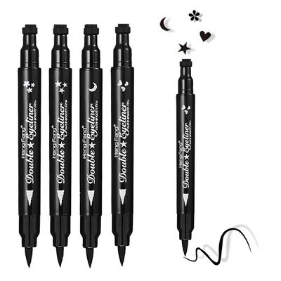 FATUXZ Double-headed Liquid Eyeliner Pen Stamp Super Slim Gel Felt Tip Waterproof Long Lasting Makeup Tool(HeartMoonflowerStar Shape Stamp Pen, 4 StylesSet)