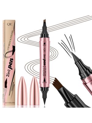 Eyebrow Pencil 2-in-1 Waterproof Eyebrow Pen 4-Fork-Tip Precise Brush-Tip Microblading Pen for Natural Looking Long-Lasting Brows Makeup (Light Brown)