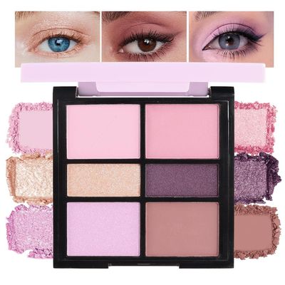 6 Colors Mini Naked Eyeshadow Makeup Palette, Neutral Nude Eye Shadow, Pink&amp;Purple&amp; Brown Matte Make Up Pallet with Mirror Highly Pigmented Long Lasting Waterproof Travel Size Gift Kit (Purple)