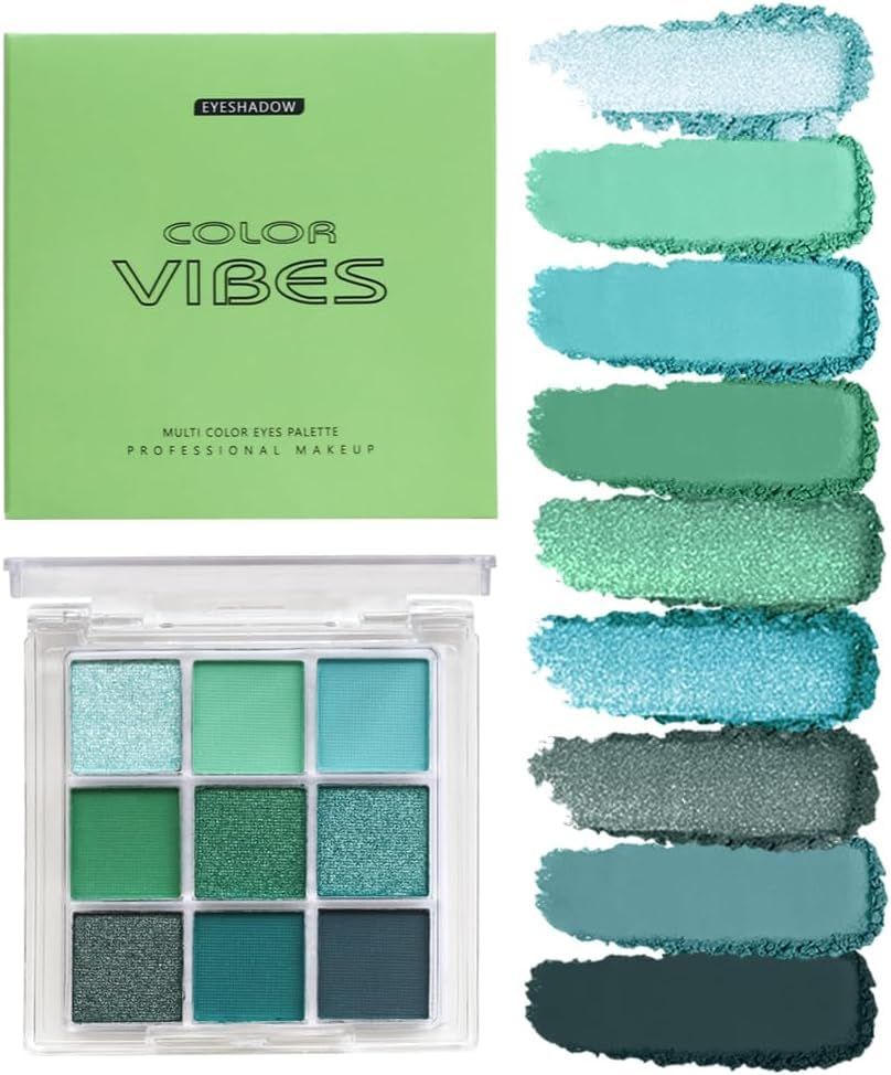 9 Colors Eyeshadow Palette - Avocado Green Eyeshadow Theme, High Pigmented Blendable Matte &amp; Glitter Shimmer Finishes, 24-Hour Long Lasting Eye Makeup for Christmas &amp; Music Festivals(Avocado Green)