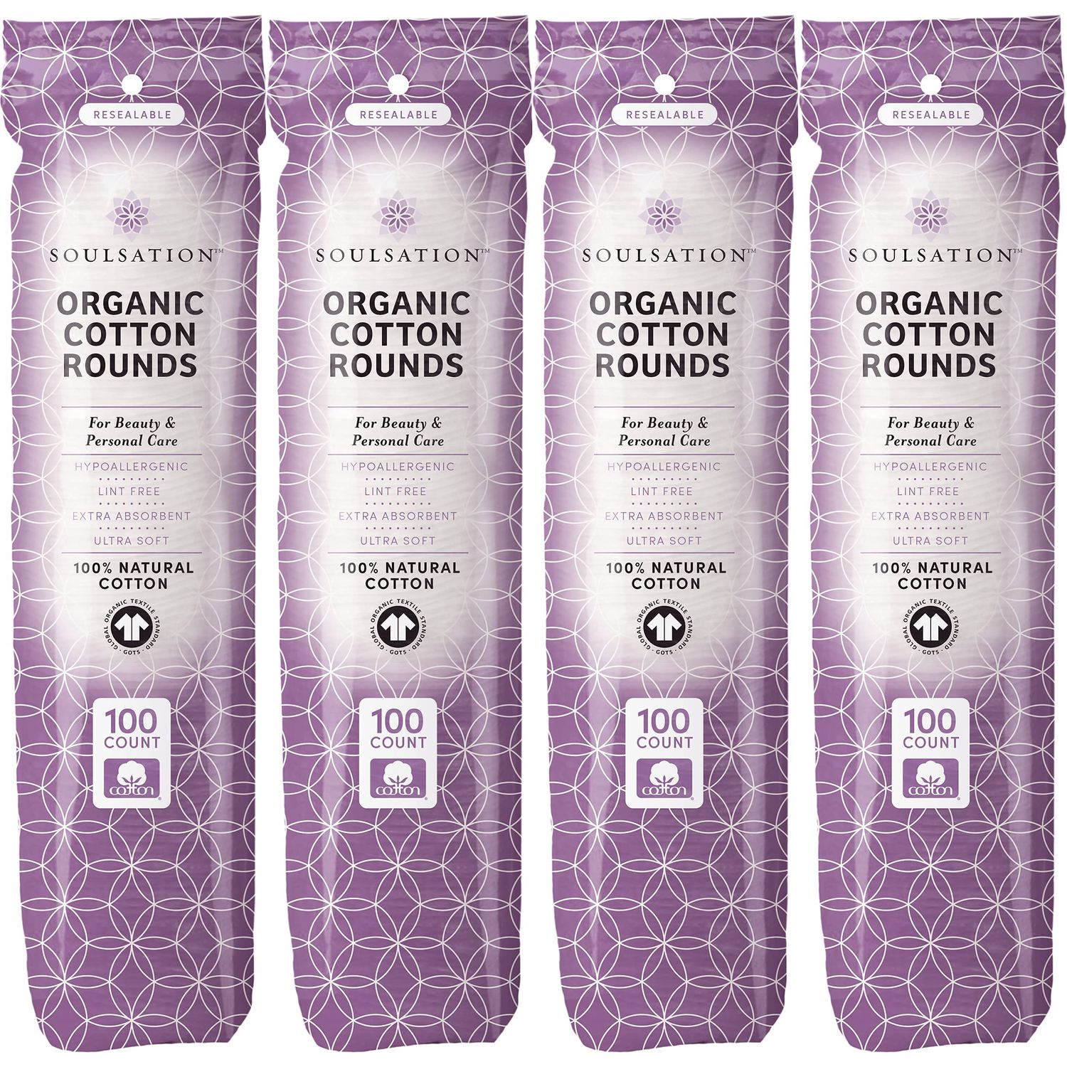 SoulSation Organic Cotton Rounds, 400 Count - Makeup Remover Pads for Face, Lint-Free