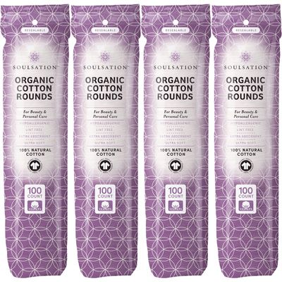 SoulSation Organic Cotton Rounds, 400 Count - Makeup Remover Pads for Face, Lint-Free