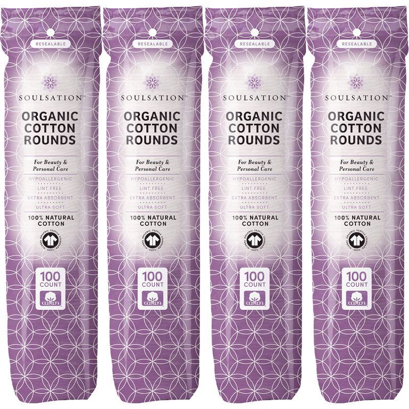 SoulSation Organic Cotton Rounds, 400 Count - Makeup Remover Pads for Face, Lint-Free