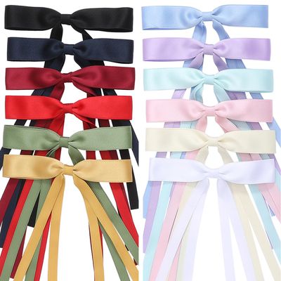 Slevaty Hair Bows Set 12 PCS Ribbon Bowknot Clips and Barrettes with Long Tails for Women and Girls (12 Color Mixing)