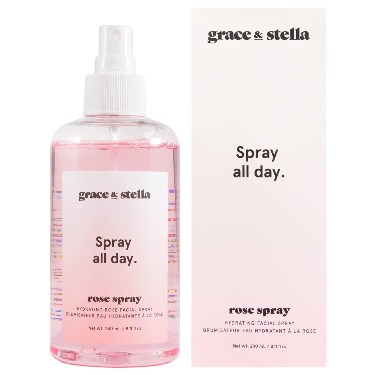 grace &amp; stella Award Winning Rose Water Facial Spray (240ml) - Vegan - Rose Water Spray for Face - Rosewater Spray Toner Rose Hydrosol - Rose Spray Facial Mist - Rosewater Spray Toner Rose Hydrosol