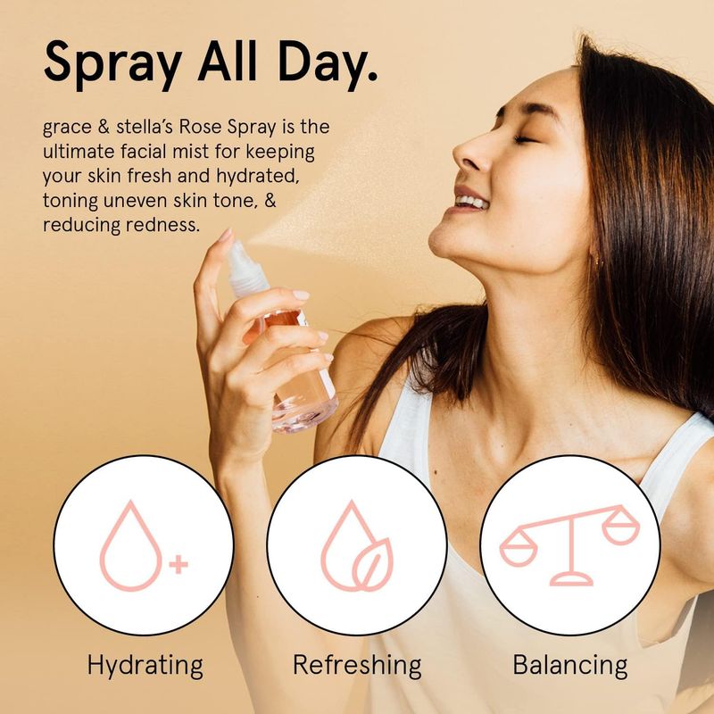 grace &amp; stella Award Winning Rose Water Facial Spray (240ml) - Vegan - Rose Water Spray for Face - Rosewater Spray Toner Rose Hydrosol - Rose Spray Facial Mist - Rosewater Spray Toner Rose Hydrosol