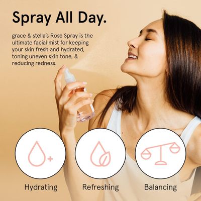 grace & stella Award Winning Rose Water Facial Spray (240ml) - Vegan - Rose Water Spray for Face - Rosewater Spray Toner Rose Hydrosol - Rose Spray Facial Mist - Rosewater Spray Toner Rose Hydrosol
