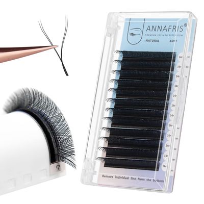 ANNAFRIS 4D YY Shape Eyelash Extension Makeup Mesh Net Cross 0.07 D Curl 14mm 2D Y Shape Premade Fans Lash Extension Hand Woven Natural Soft Light Mink False Lashes (0.07 D, 14mm)