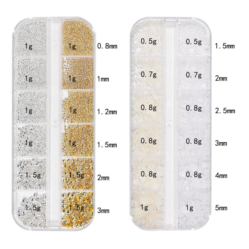 HNUIX Nail Art Charms - Metal Silver &amp; Gold Beads, Flat back Round Rhinestones, Small Nail Pearls, 3D Mixed Sizes Decorations for Nails