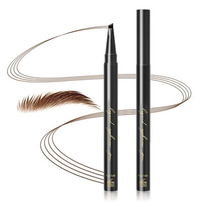 Eyebrow Pencil Microblade Eyebrow Pen - Liquid Brow Pencil with 4 Micro-Fork Tip, Waterproof Eyebrow Long-Lasting, Smudge-Proof Eyebrow Makeup, Full Eyebrow Hair Stays on All Day (Dark brown)