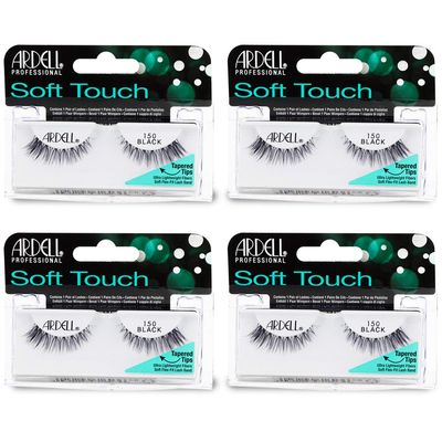 &quot;Ardell False Eyelashes Soft Touch 150 - Black, Lightweight Tapered Tips for Natural Look Strip Lashes for Everyday Wear, 4 Pack &quot;