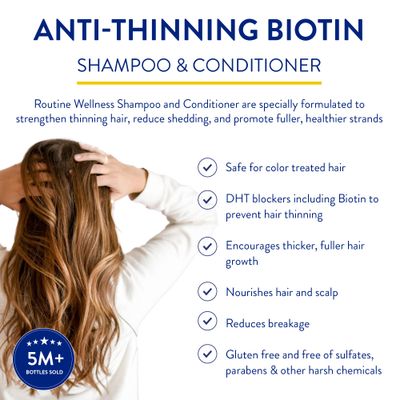 Routine Wellness Anti-Thinning Shampoo and Conditioner Set for Thinning Hair - Biotin DHT Blocker Women & Men - Color Safe Shampoo for Hair Loss & Healthier Growth - Rose Hips (Pack of 2)