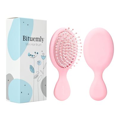 Bituemly Mini Hair Brush, Detangling Hairbrush for Dry and Wet Hair, Small Size Travel Detangler Brush for Girls Boys Kids Women Men for All Hair Types Pink