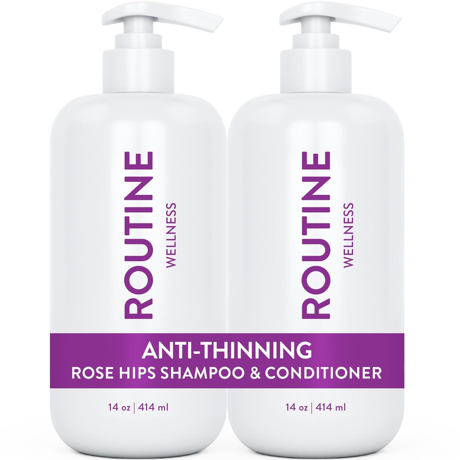 Routine Wellness Anti-Thinning Shampoo and Conditioner Set for Thinning Hair - Biotin DHT Blocker Women &amp; Men - Color Safe Shampoo for Hair Loss &amp; Healthier Growth - Rose Hips (Pack of 2)