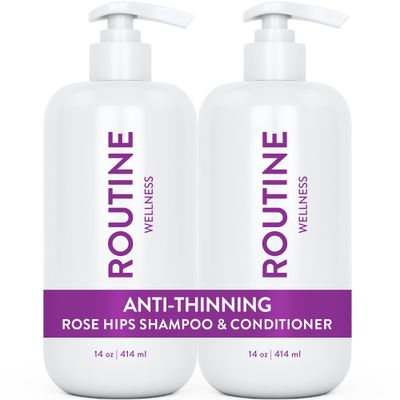 Routine Wellness Anti-Thinning Shampoo and Conditioner Set for Thinning Hair - Biotin DHT Blocker Women &amp; Men - Color Safe Shampoo for Hair Loss &amp; Healthier Growth - Rose Hips (Pack of 2)