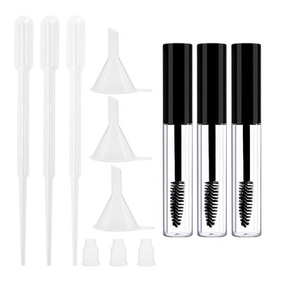 Debaishi 3 pack 10ml Empty Mascara Tube Bottle with Eyelash Wand,Rubber Inserts,Funnels and Tubes,Eyelash Cream Container Bottle with Funnels Transfer Pipettes,for Castor OilEyelash Growth Oil