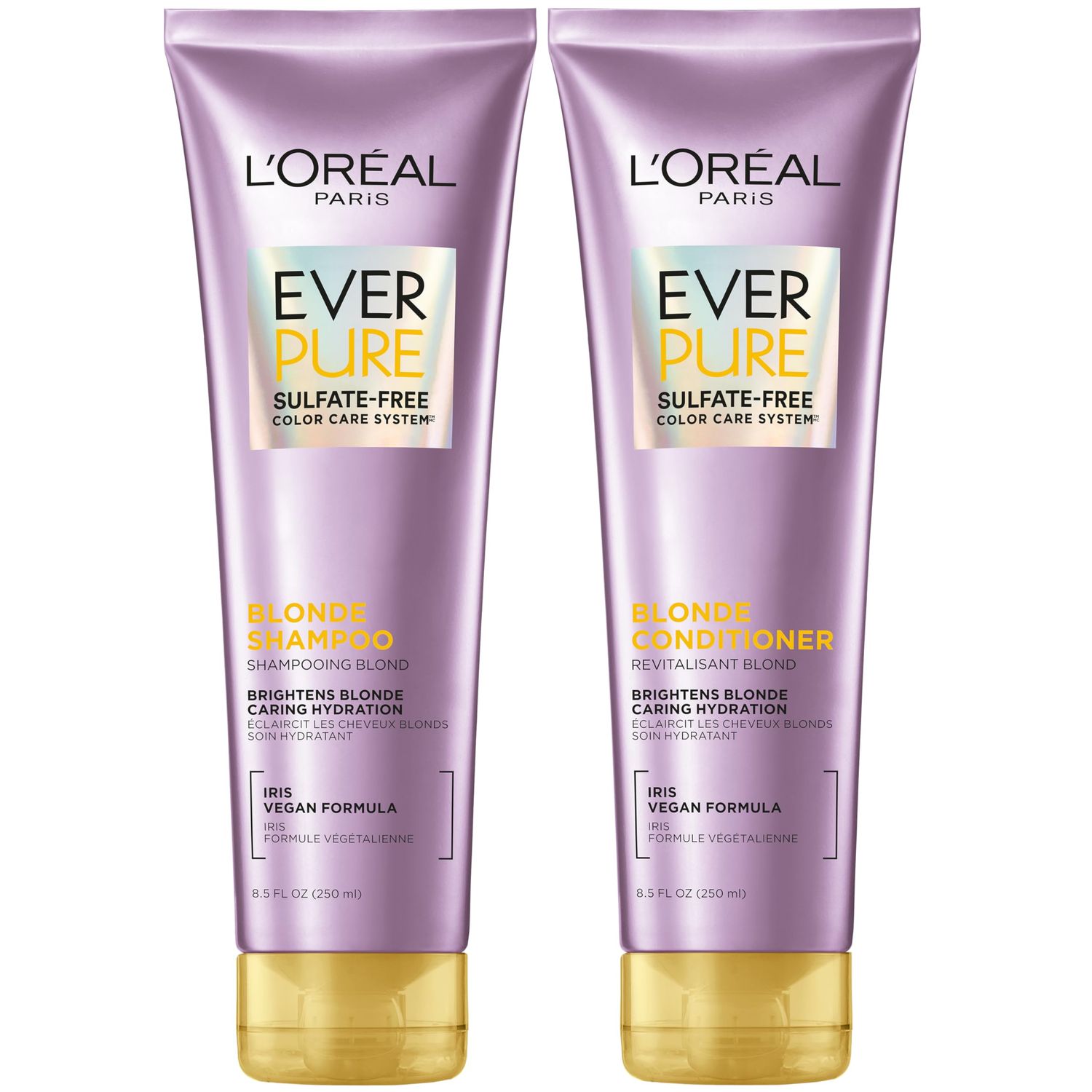 L&#39;Oreal Paris Blonde Sulfate Free Shampoo and Conditioner for Color-Treated Hair, Neutralizes Brass  Balances, EverPure, 8.5 Fl Oz, Set of 2