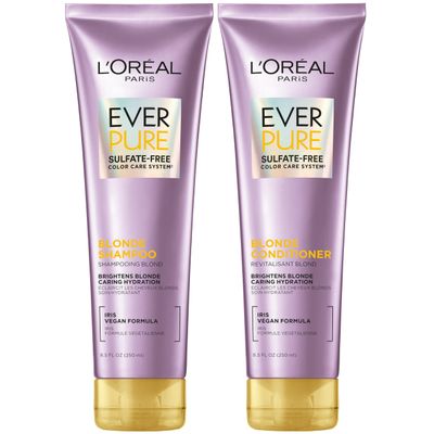 L&#39;Oreal Paris Blonde Sulfate Free Shampoo and Conditioner for Color-Treated Hair, Neutralizes Brass  Balances, EverPure, 8.5 Fl Oz, Set of 2