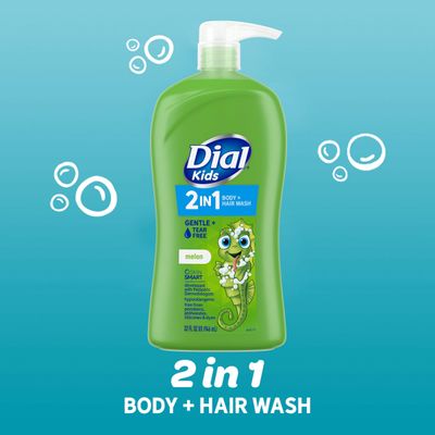 Dial Kids all in one hair, body wash and bubble bath, Tear free and gentle on skin, Melon Scent, 32 fl oz