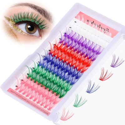 cobee Colored Lash Cluster Extensions, 120Pcs 14mm 16mm D Curl Individual Eyelash Clusters Mixed 6 Rainbow Colors Clusters Lashes for DIY Salon Home