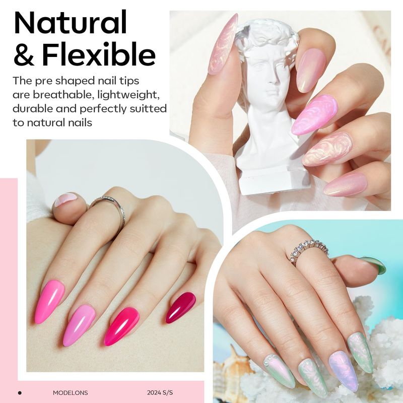 modelones Gel Nail Kit, 500Pcs Soft Gel Nail Tips Medium Almond Shape, Nail Glue Nail Prep Dehydrate &amp; Portable Led Lamp Nail Clipper, Easy Nail Extension Set for Easter Nail Art