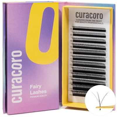Curacoro Fairy Volume Lash Extensions 3D - 0.07mm Thickness | C CC D Curl | 8-15mm Length Mixed Tray | Premium Matte Black Individual Eyelashes Tray, Professional Supplies Use (D, 8mm-15mm)