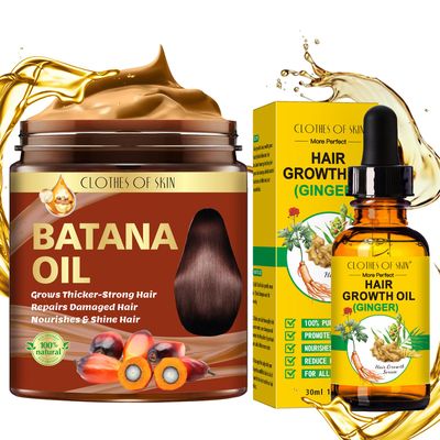 Batana Oil for Hair Growth,Organic Raw Batana Oil Hair Mask &amp; Ginger Hair Growth Oil,Hair Oil Hair Treatment for Frizzy Damaged Hair,For Thicker-Strong Hair,Nourishes Scalp,Repair Dry Damaged Hair