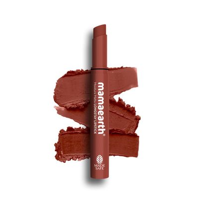 MAMAEARTH Moisture Matte Lipstick (Peach Nude) | Infused with Vitamin E | 12-Hour Long Stay &amp; 8-Hour Moisture Lock | Cruelty-Free &amp; Smudge-Proof | 0.07 Oz2g
