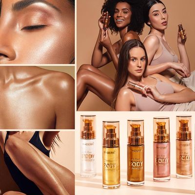 PHOERA Body Shimmer Oil, Body Bronzer Shimmer Oil,Body Glow Oil Shimmer Highlighter Luminizer Body Illuminator with Body Makup Bursh,Self Tanning Lotion,1ozJars (2PCS 103 Glistening Bronze)