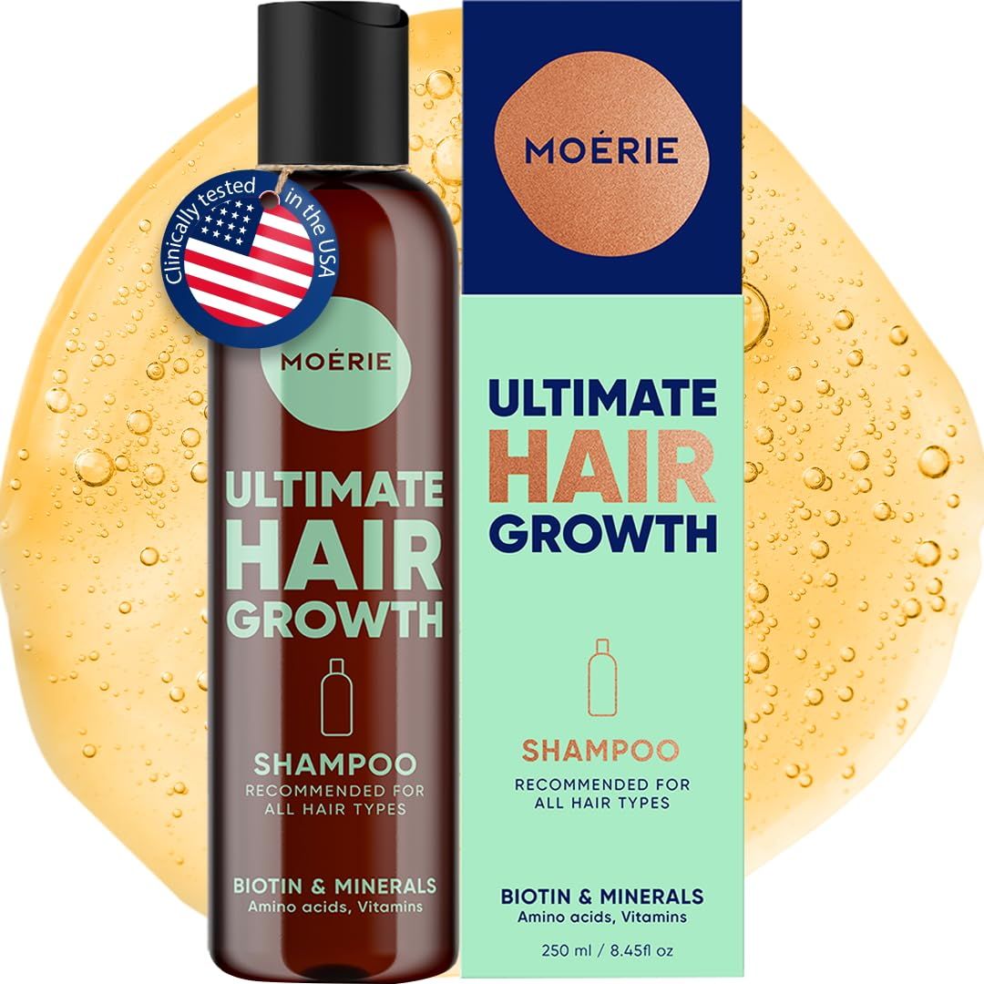 Moerie Ultimate Hair Growth Shampoo - For Longer, Thicker, Fuller Hair - Vegan Friendly Volumizing Hair Products - Paraben &amp; Silicone Free - All Hair Types - Reverse Hair Loss - 8.45 fl oz (250ml)
