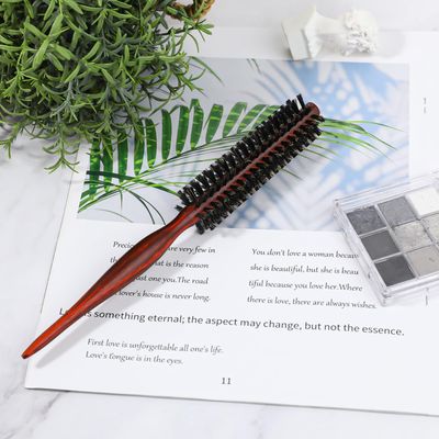 Small Boar Bristle Round Brush for Blow Drying, Styling - Wooden Handle, Soft Natural Bristles for ShortThin Hair, Women and Men's Beard