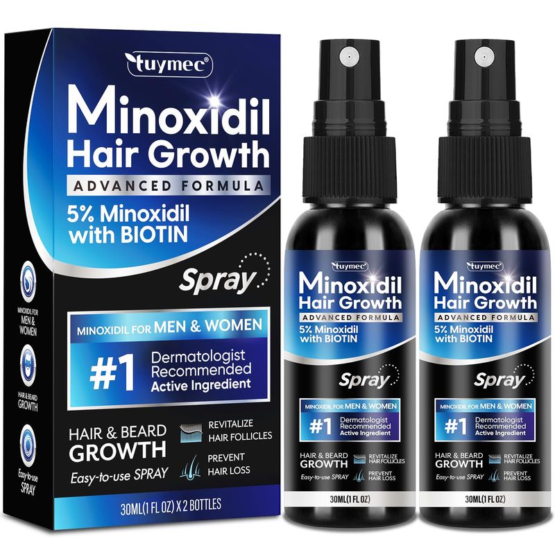 5% Minoxidil Spray 2PCS, Minoxidil for Women Hair Growth, Minoxidil for Men Hair and Beard, Minoxidil Spray for Men and Women.