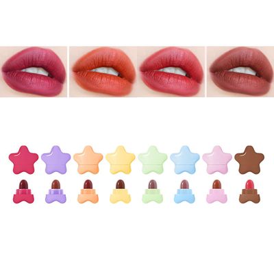 CHSEEO Cute Lipstick For Girls Women, 8-Color Matte Color Mini Star Capsule Lipstick Set, Korean Lipstick Long Lasting Non Stick Cups, Star Candy Portable Colorful Velvet Lipsticks Mini Size #4