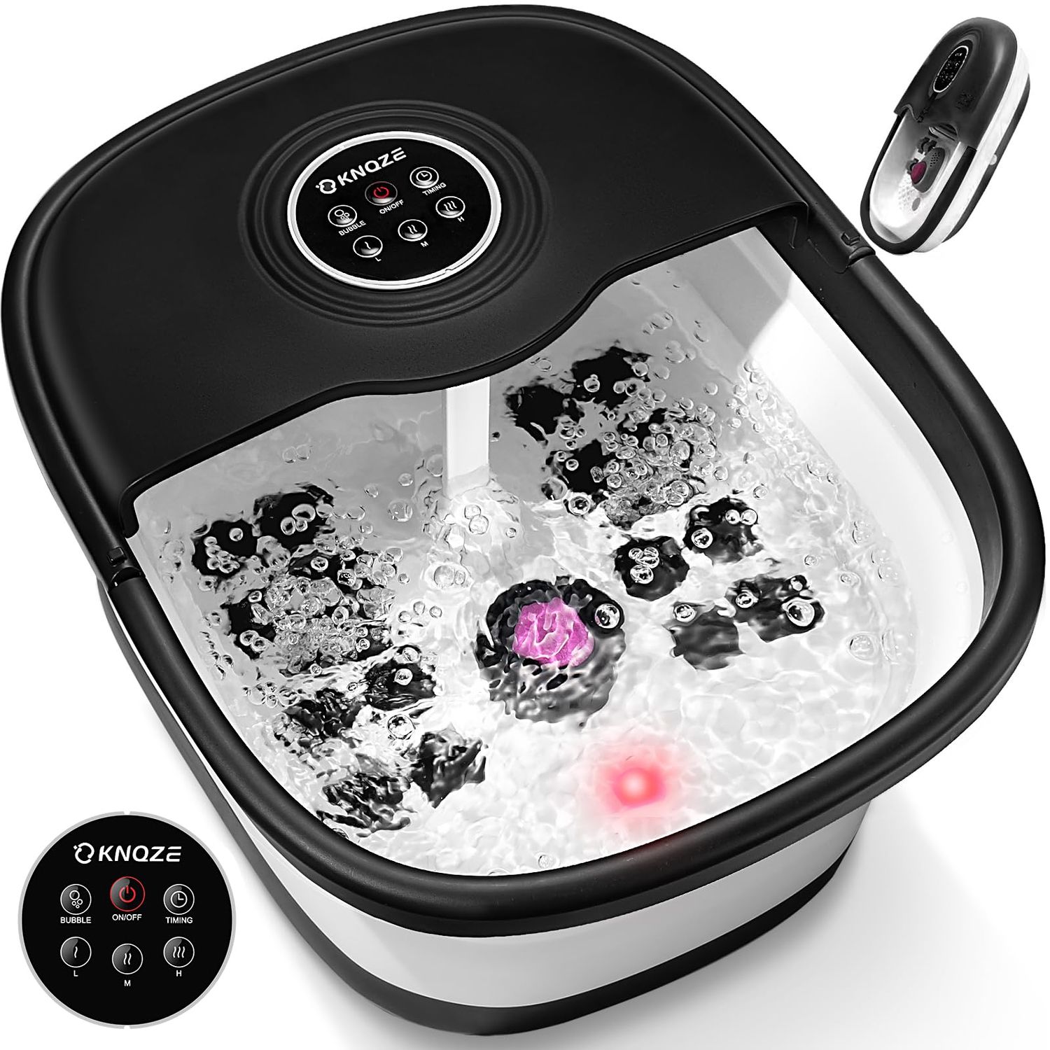 Collapsible Foot Spa Bath with Heat, Remote Control, Temperature Control, Bubbles, Pumice Stone, Red Light, Timer, 16 Massage Roller Pedicure Foot Spa Tub Foot Soaker for Soothe &amp; Relax Tired Feet