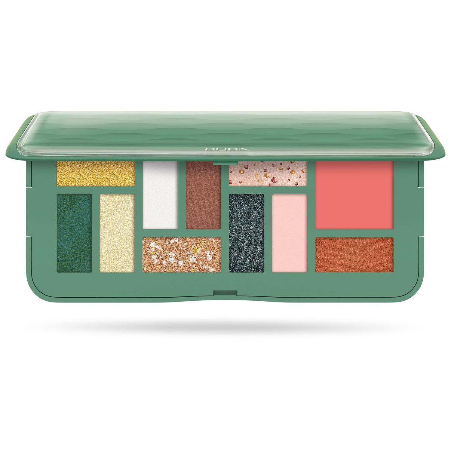 Pupa Milano Make-Up Palette M, 002 Green, 0.42 oz - Eyeshadow Palette with Matte, Shimmer, Metallic Finishes - Highly Pigmented Eyeshadow, Blush Palette - 11 Blendable Eye Makeup Shades - Talc-Free