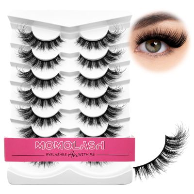 Eyelashes Fluffy Cat Eye Lashes Wispy 8D Volume False Eyelashes Comfortable &amp; Lightweight Lashes Strips Makeup Fake Eyelashes Soft Curly Fake Lashes 7 Pairs Pack by MOMOLASH