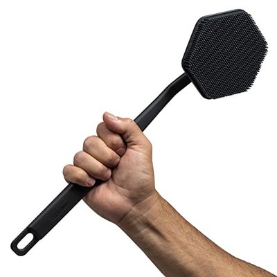 Tooletries - Silicone Back Scrubber - Exfoliating Shower Brush, Back Washer for Men, Durable Back Brush with Long Handle - Long Lasting Bath &amp; Shower Accessories - Charcoal