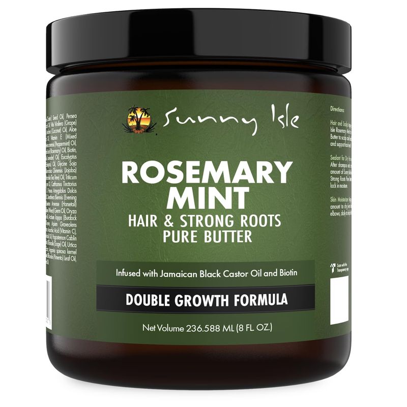 Sunny Isle Rosemary Mint Hair and Strong Roots Butter 8oz | Infused with Biotin &amp; Jamaican Black Castor Oil | Strengthen and Nourish Hair | Dry Scalp, Split Ends