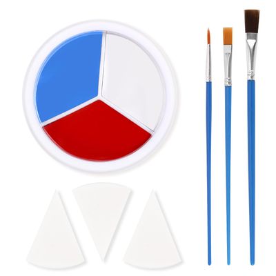 3 Colors Face Body Paint  3pcs Sponge  3pcs Brush, Full CoverageSkin FriendlyLong Lasting, Professional Paint Makeup Product For HalloweenMasqueradeCosplayMovie Makeup, RedWhiteBlue