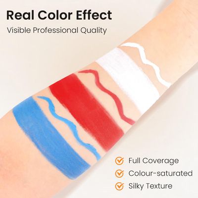 3 Colors Face Body Paint  3pcs Sponge  3pcs Brush, Full CoverageSkin FriendlyLong Lasting, Professional Paint Makeup Product For HalloweenMasqueradeCosplayMovie Makeup, RedWhiteBlue