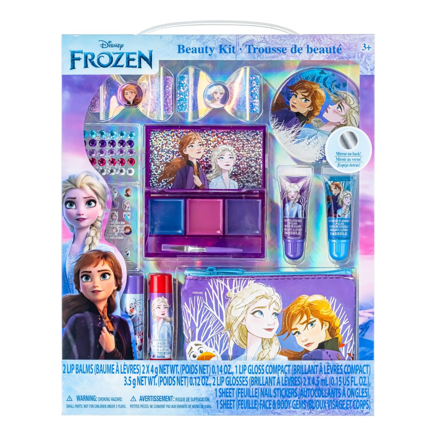 Disney Frozen - Townley Girl Super Sparkly Cosmetic Beauty Makeup Set For Girls with Clips, Lip Gloss, Nail Stickers, Lip Balm, Nail Gems and Mirror For Parties, Sleepovers &amp; Makeovers