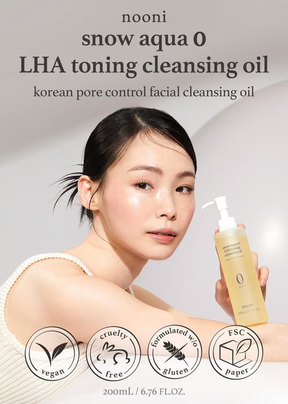 NOONI Korean Cleansing Oil - Snow Aqua 0 LHA Toning Pore Care Korean Facial Oil Cleanser, 6.76 fl.oz | Makeup Double Cleansing, Glass Skin, Eggie Skin, Blackhead Control, Pore Cleansing Oil for Face