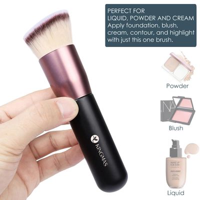 KINGMAS Angled Top Foundation Brush, Premium Kabuki Makeup Brush for Liquid, Blending, Cream, Powder,Blush Buffing Stippling Face Makeup Tools Black
