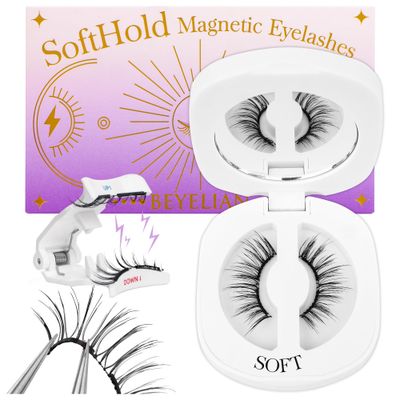 BEYELIAN Magnetic Eyelashes, Soft Natural Look Magnetic Lashes Kit, Magnets False Eyelashes with Applicator Reusable No Glue Needed Magnetic Eyelashes Kit Easy to Wear and Remove (1 Pair,SME011)