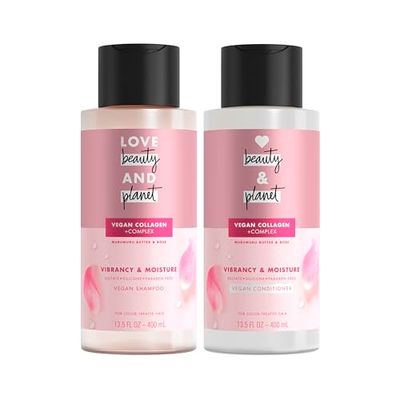 Love Beauty and Planet Shampoo &amp; Conditioner Murumuru Butter &amp; Rose 2 Count for Color-Treated Hair Shampoo and Conditioner Silicone Free, Paraben Free and Vegan 13.5 oz