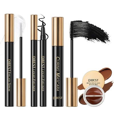 BEUKING Liquid EyelinerLash SerumMascara2 In 1 Eyebrow Cream 4Pcs Set Waterproof Sweat-resistant Non-smudge Make-up Natural Three-Dimensional Comprehensive Eye Makeup Kit for Daily Eye Makeup