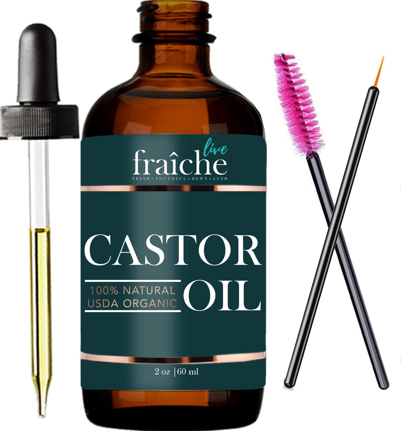 Organic Castor Oil (2oz)  FREE Lash Mascara Kit - USDA Approved Pure Cold Pressed Natural Hair &amp; Eyebrow Growth Treatment - Live Fraiche